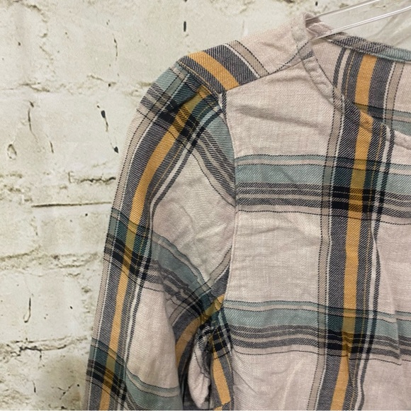 J Jill Beige Green Plaid Flannel Soft Cuffed 3/4 Sleeve Top - Picture 2 of 6